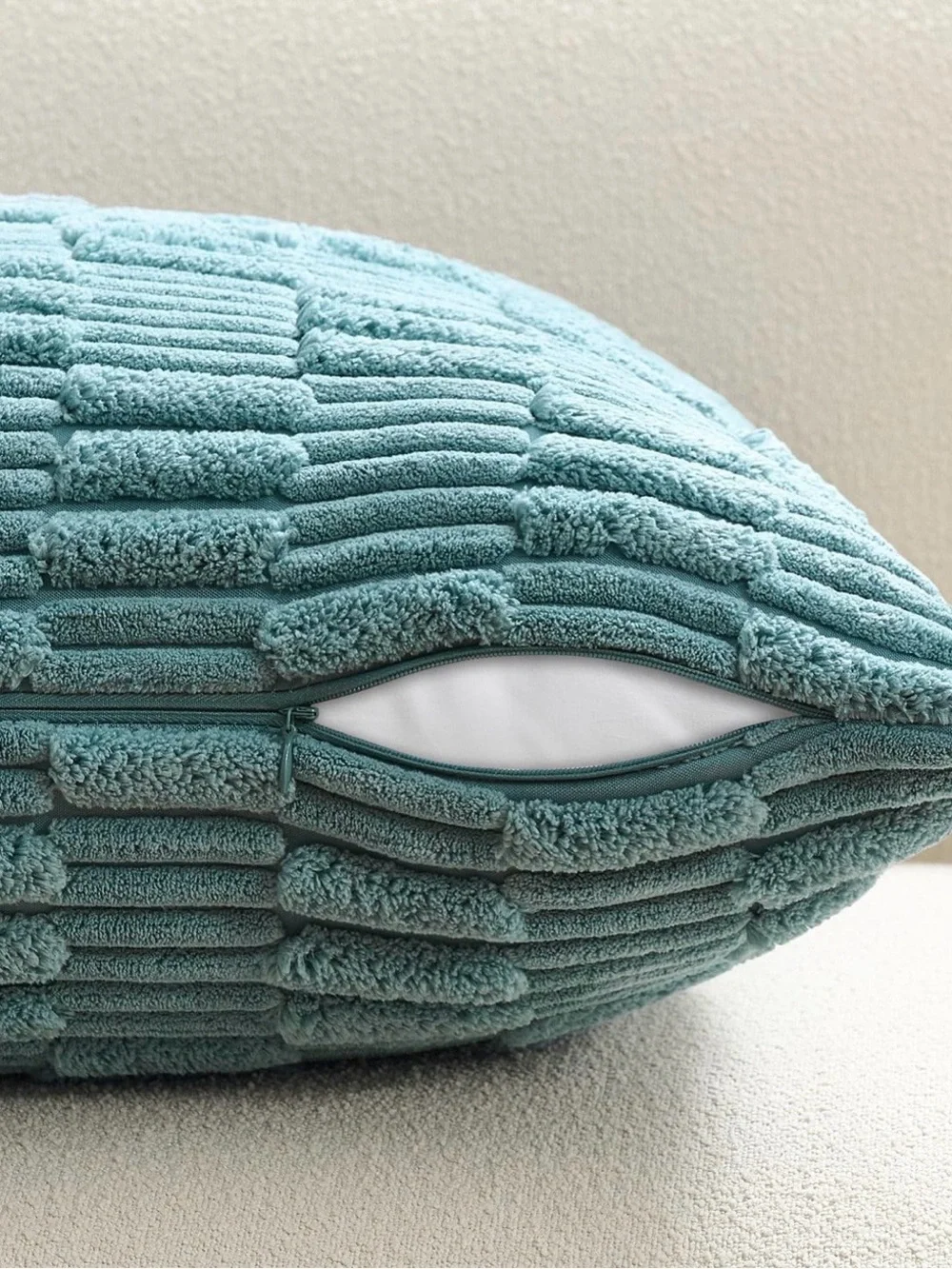 Plush Textured Throw Pillow Cover -  lue Grey